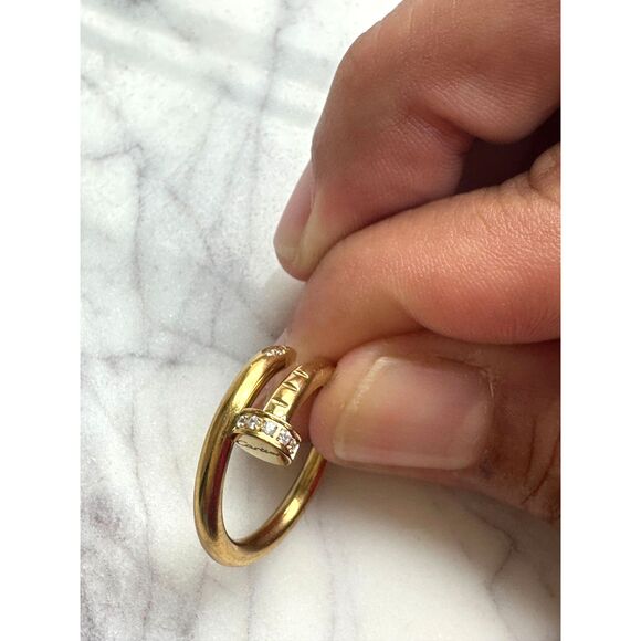 Gold Nail Zirconia Ring Band Size 6 - Picture 2 of 5